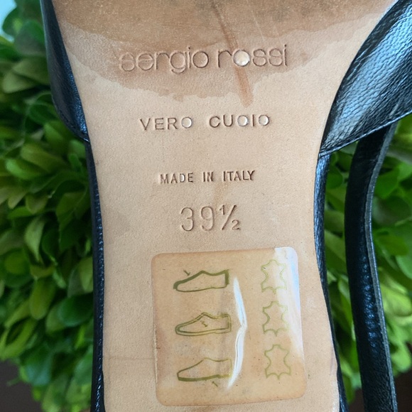 SERGIO ROSSI VINTAGE BLACK AUTHENTIC ITALIAN LEATHER SLINGBACK PUMPS SIZE 39.5 - Picture 12 of 13